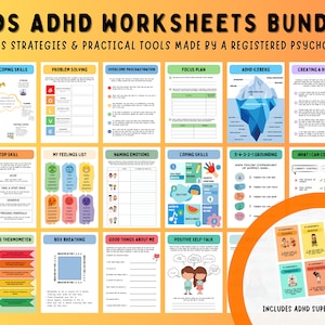 ADHD Worksheets Mega Bundle for Kids | ADHD Planner Printable Workbook for Kids Mental Health & Emotional Regulation