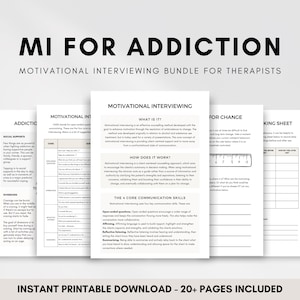 Motivational Interviewing Worksheet Bundle for Overcoming Addiction, Substance Use Disorder Therapy and Relapse Prevention Plan