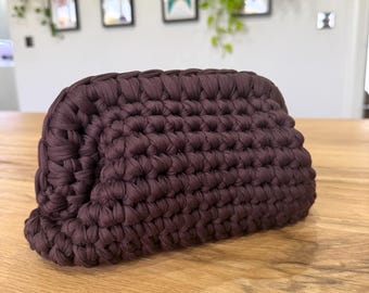 Handmade Crochet Clutch Bag | Neutral Evening Purse | Chunky Woven Boho Handbag