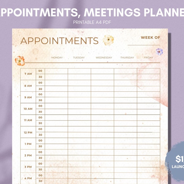 2023 Printable Digital Appointment Book, 30 Minute Interval, Appointment Planner, Hair Salon Schedule Book, Hourly Planner, Small Business