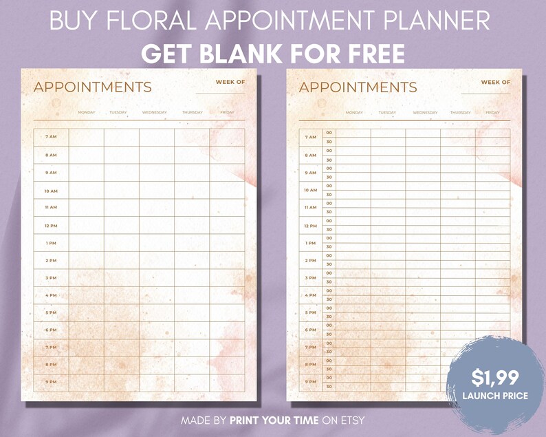 2023 Printable Digital Appointment Book, 30 Minute Interval, Appointment Planner, Hair Salon ...