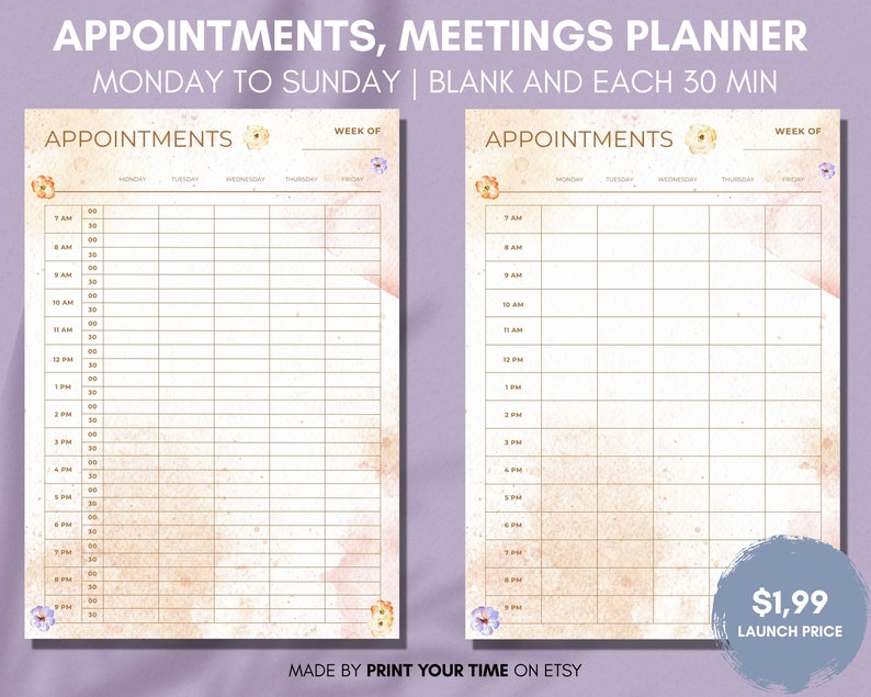 2023 Printable Digital Appointment Book, 30 Minute Interval, Appointment Planner, Hair Salon ...