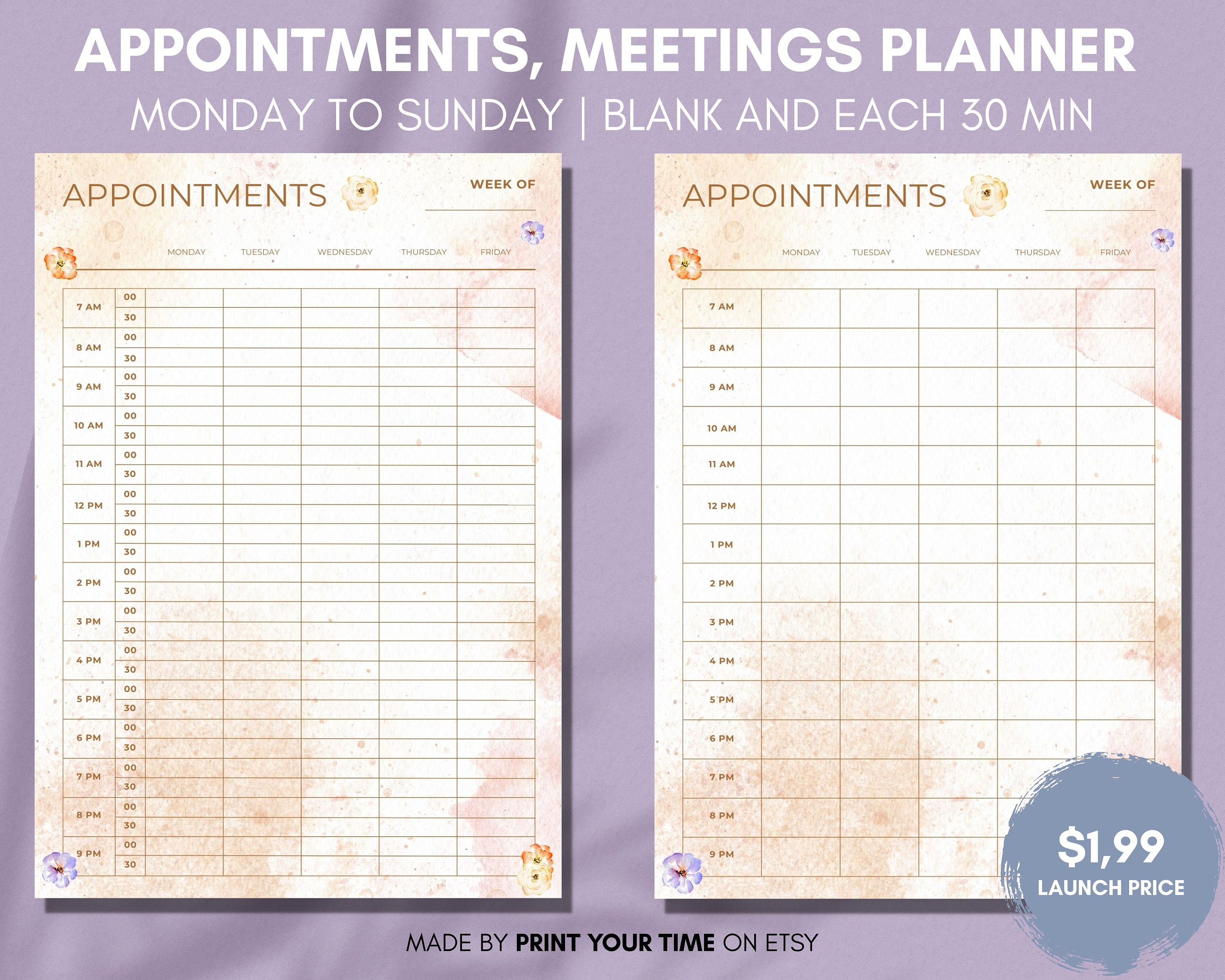 2023 Printable Digital Appointment Book, 30 Minute Interval ...