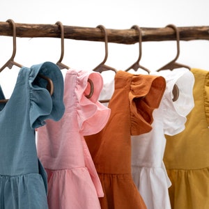 Cotton Linen Girl Dress: Ruffle Sleeve Summer Outfit