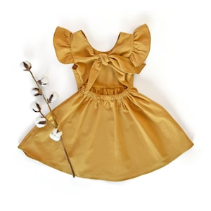 Linen-Cotton Blend Baby Dress: Back Bow Girl&#39;s Dress