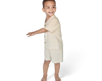 Tropical Print Linen Baby Set: Beige Shirt and Shorts - Etsy