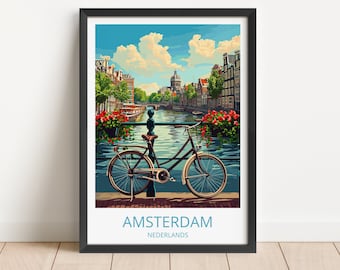 Amsterdam Travel - Nederland, Amsterdam Poster, Verjaardagscadeau, Huwelijkscadeau, Aangepaste tekst, Gepersonaliseerd cadeau