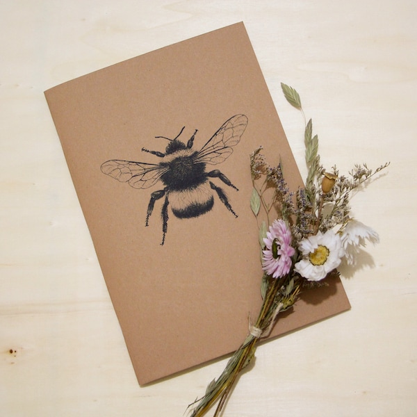 Bumbble Bee A5 Notebook - 60 Blank pages Recicled paper Handmade - Insect Notebook - Nature Illustration - Nature Notebook - Nature Journal