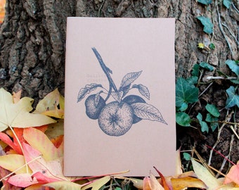 A5 Notebook Apples - 60 Blank pages Recicled paper Handmade - Nature Illustration - Plant illustration - Fruit drawing - Nature stationery