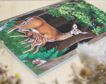 Bambi A5 Notebook - 60 Blank pages Recicled paper Handmade - Deer Notebook - Forest Notebook - Book Fan art