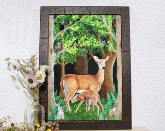 Bambi A4 Art Print - Deer Art Print - Forest Art Print - Nature Art Print - Gouache Art Print - Matter Paper