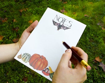 Halloween Notepad - 50 pages Recicled Paper - Pumpkin Notepad - Bat Notepad - Autumn Notepad