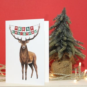 Carte de Noël renne - Livrée avec une enveloppe - Individuel/Paquet de 3/Paquet de 5 - Carte de voeux joyeux Noël