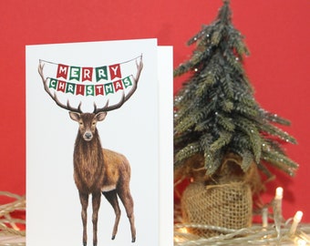 Christmas Card Reindeer - Comes with an envelope - Individual/Pack of 3/Pack of 5 - Merry Christmas Greeting Card