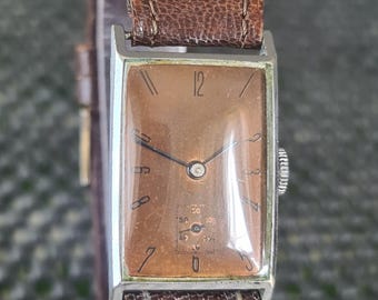 1930s Art Deco Mens Vintage FLEURIER 130 3 Adjustments 15 Jewel Swiss Made Tank Watch