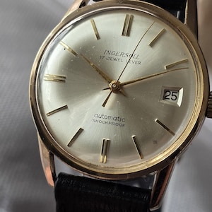 Mens Vintage Rose Gold Plated INGERSOLL 17 Jewels Lever Swiss Made Mechanical Automatic Wristwatch