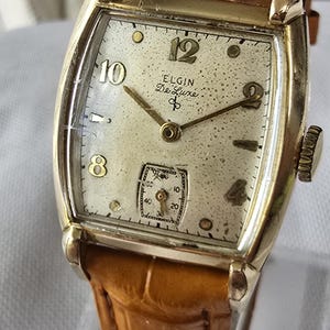 Men's 1948 Vintage 10k Gold Filled ELGIN DeLuxe 17 Jewels Art Deco Style Tank Watch Cal. 555 4 Adjustments