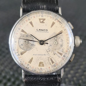 Cronografo in stile militare LANCO LANGENDORF 3 pulsanti LANDERON 47 degli anni &#39;30 estremamente raro