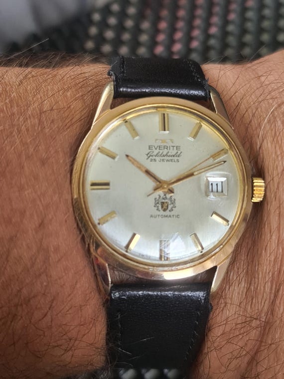 Mens Vintage Rose Gold Plated TECHNOS EVERITE Gold Shield 25