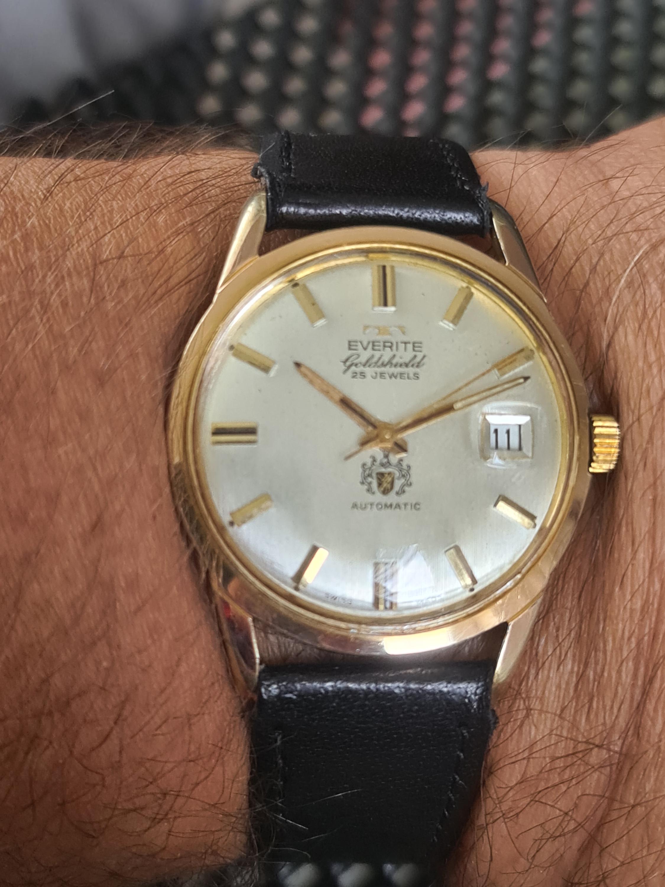 Mens Vintage Rose Gold Plated TECHNOS EVERITE Gold Shield 25