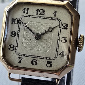 Octagonal Ladies Vintage 9ct Solid Rose Gold Rotherham and Sons Swiss Made Mechanical Tank Style Wristwatch 1928 Chester Hallmarked