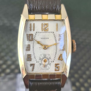 Rare Men's Vintage Bi-colour Rolled Gold ROAMER 15 Jewels Art Deco Tank Watch