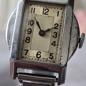 Mens Vintage 1930s EBOSA 131 Art Deco Mechanical Tank Watch A Rare Working Example