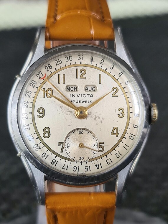 Rare Mens Vintage INVICTA 17 J ETA 1164 Triple Date Pointer Mechanical Watch Etsy Canada