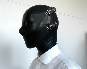 Custom made restriction/sensory deprivation classic black latex hood