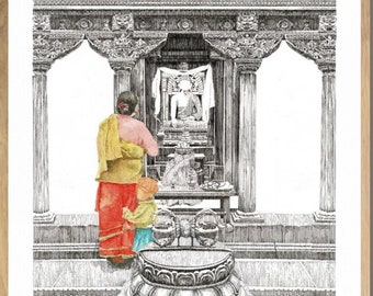 Maha Buddha - Lalitpur Nepal Wall Art | Monochrome Nepalese Art | Nepali Art | Original Art Print | Kathmandu Decor