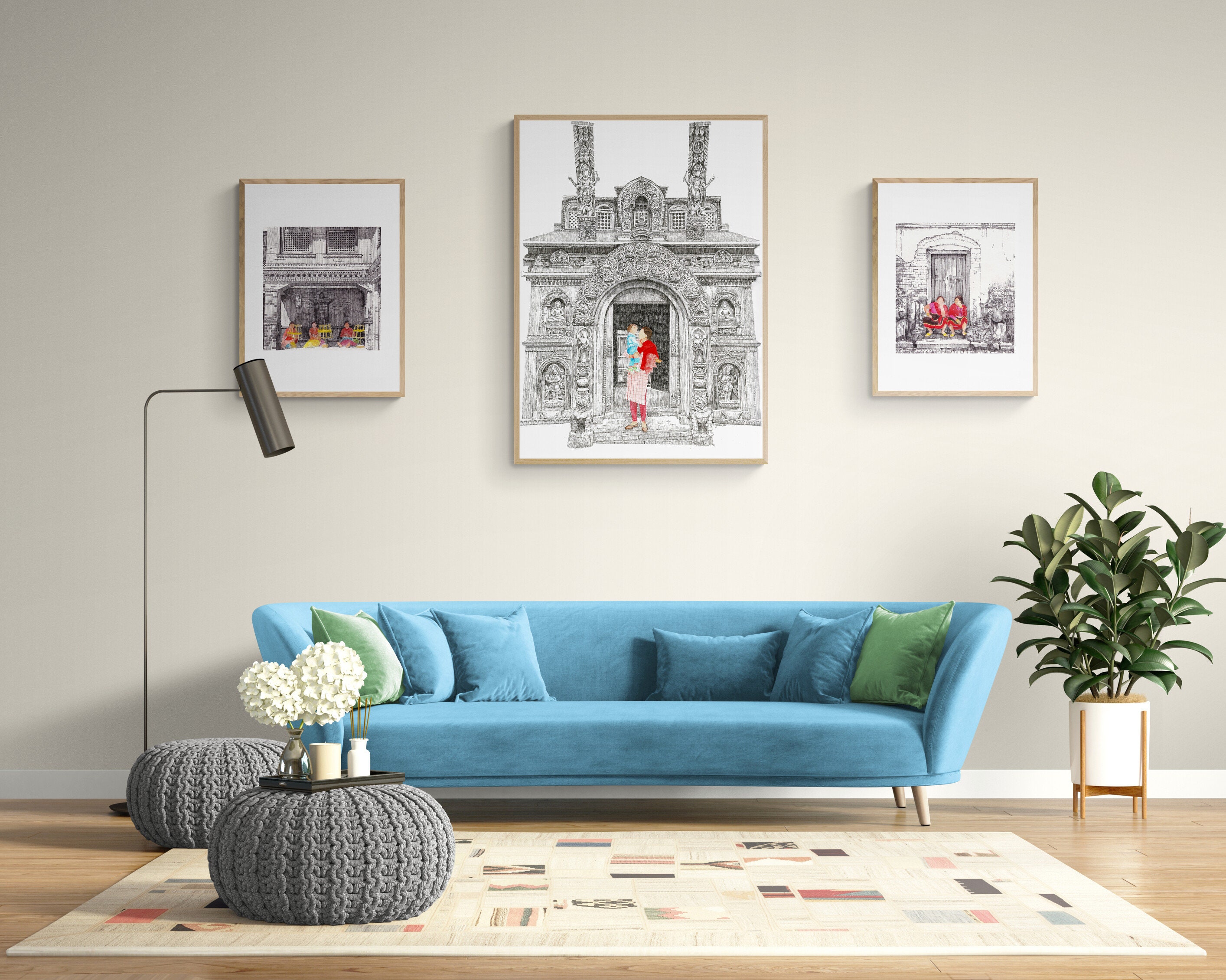 The Golden Temple Lalitpur Nepal Wall Art Monochrome Nepalese Art Nepali Art Original Art Print