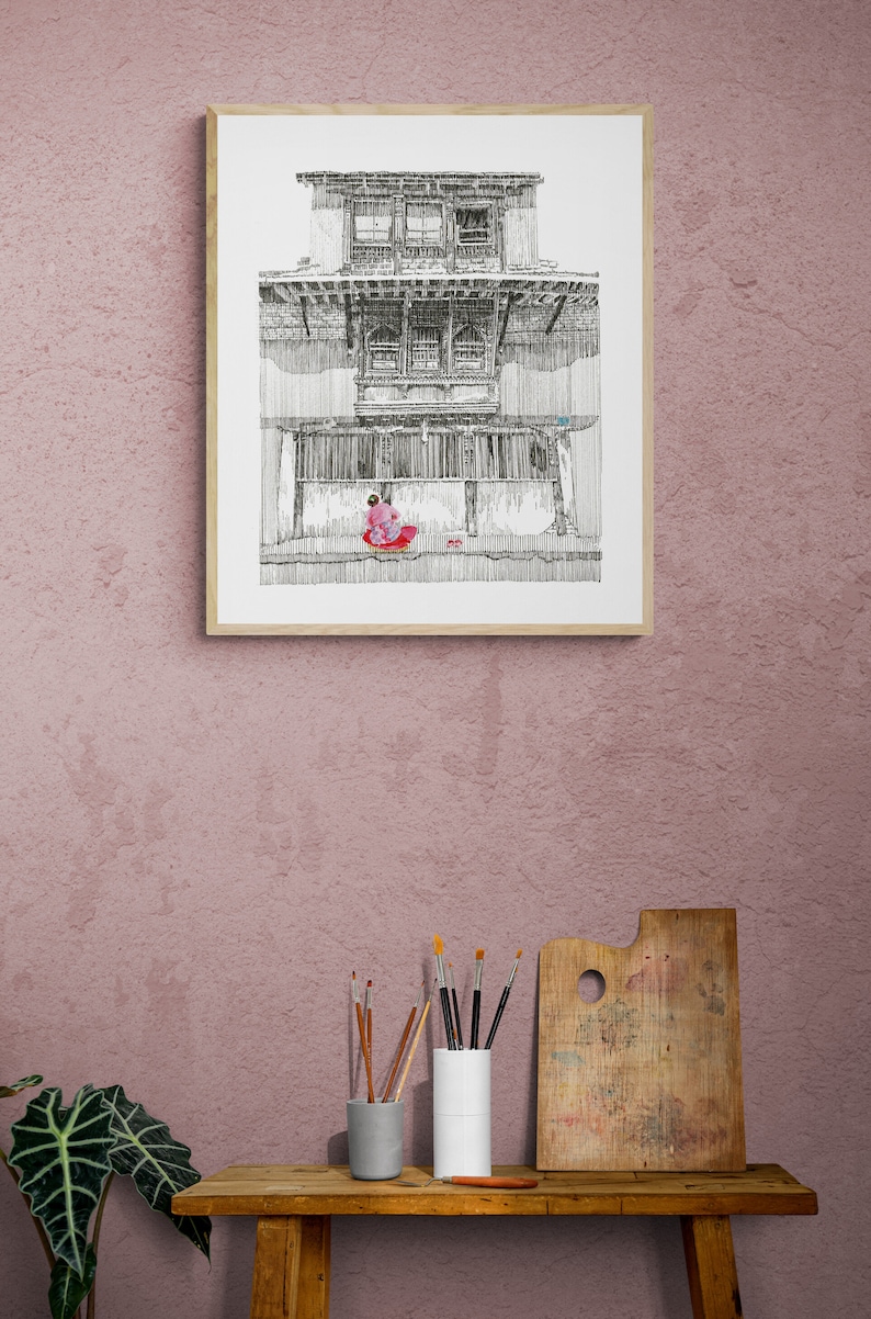 Śilpa Nepal Wall Art Monochrome Nepalese Art Nepali Art Original Art