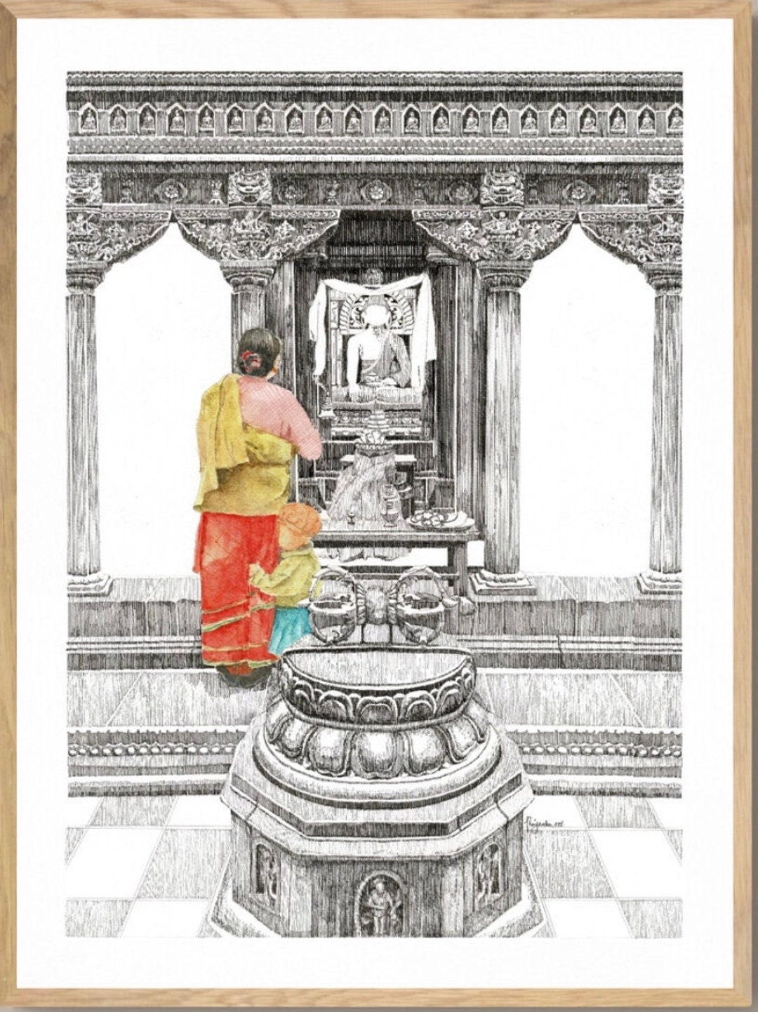 Maha Buddha Lalitpur Nepal Wall Art Monochrome Nepalese Art Nepali Art