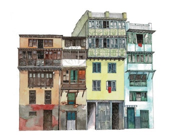 Pursuing the humble abodes II - Nepal Wall Art | Watercolor | Nepali Art | Original Art Print | Kathmandu Decor