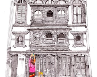 Śraddhā - Nepal Wall Art | Monochrome Nepalese Art | Nepali Art | Original Art Print | Kathmandu Decor