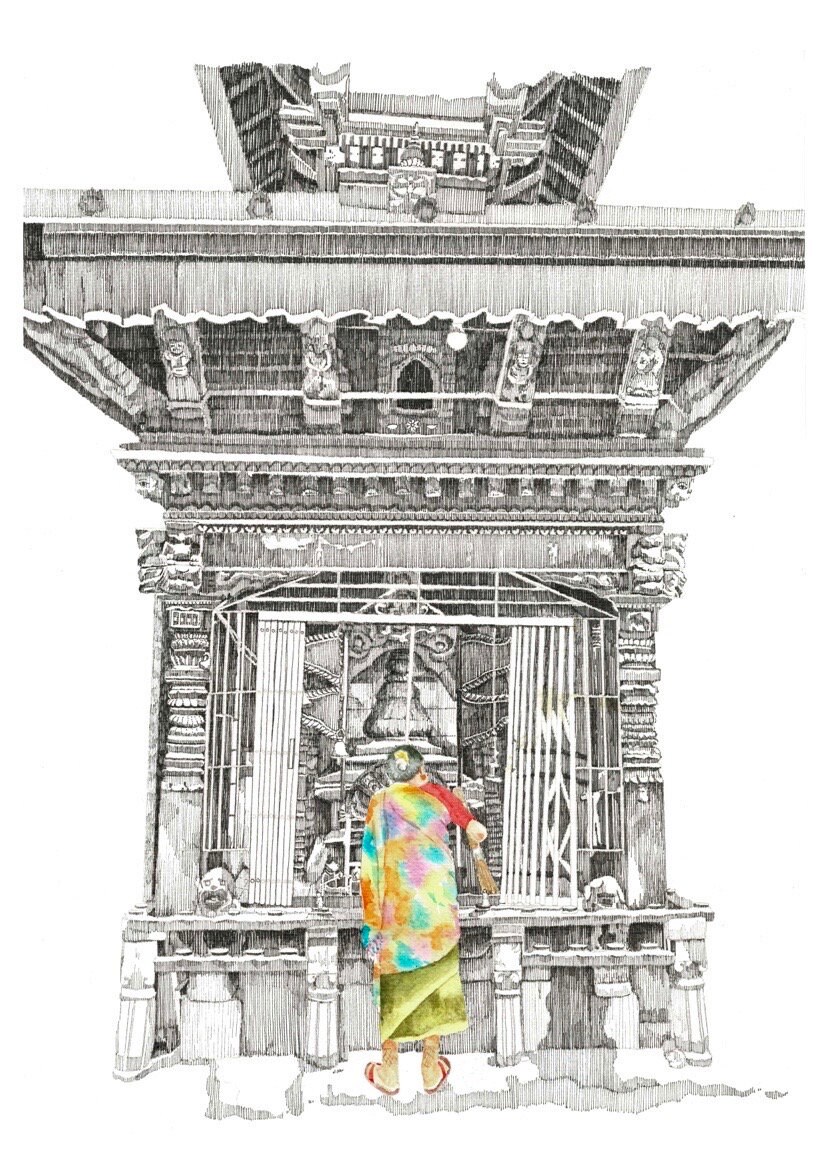 Prarthana (Prayers) - Nepal Wall Art | Monochrome Nepalese Art | Nepali Art | Original Art Print | Kathmandu Decor