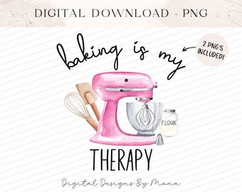 Baking Is My Therapy PNG, Baking PNG Bundle, Kitchenaid Graphic, Baking Clipart, Baking Sublimation Design, Retro Kitchen png, Trendy png