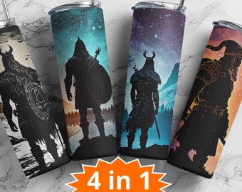 Vikings 20oz Skinny Tumbler Wrap, Nordic Viking, Celtic Valhalla Warrior Sublimation Design, Straight Viking Wrap Design (4 in 1).