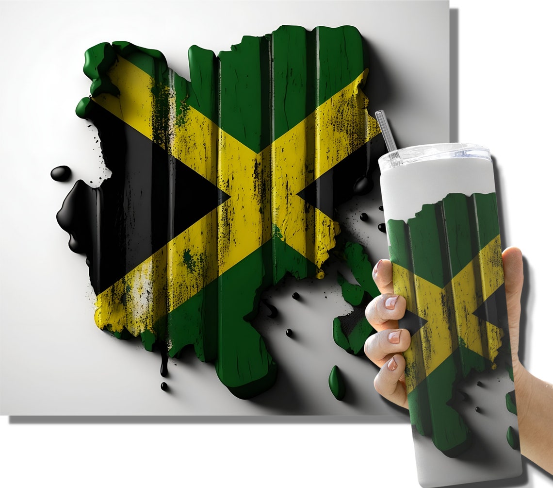 Jamaican Flag 20 Oz Skinny Tumbler Sublimation Design, Instant Digital