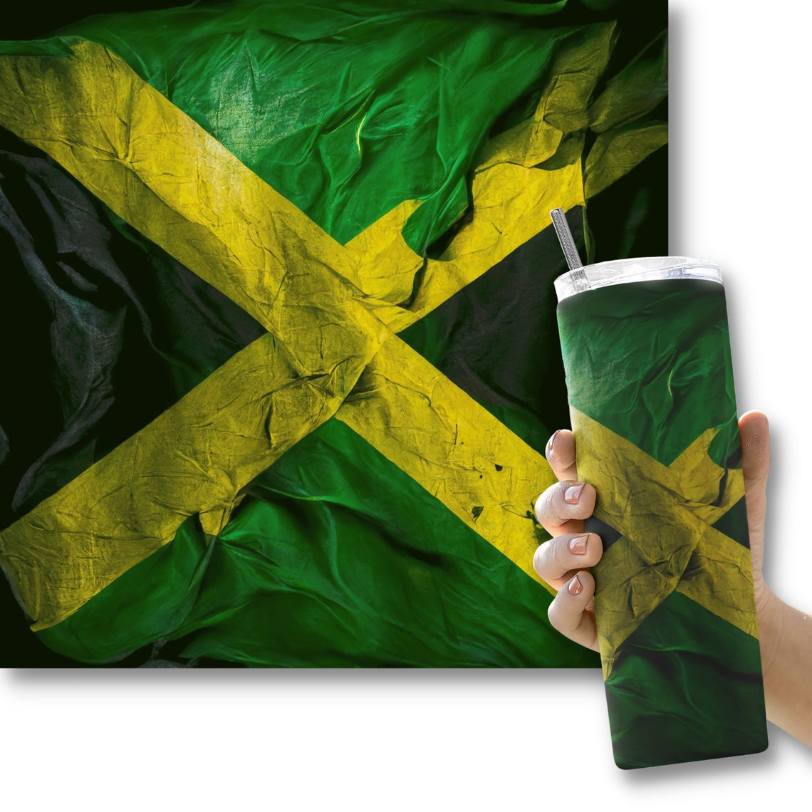 Jamaican Flag 20 Oz Skinny Tumbler Sublimation Design, Instant Digital