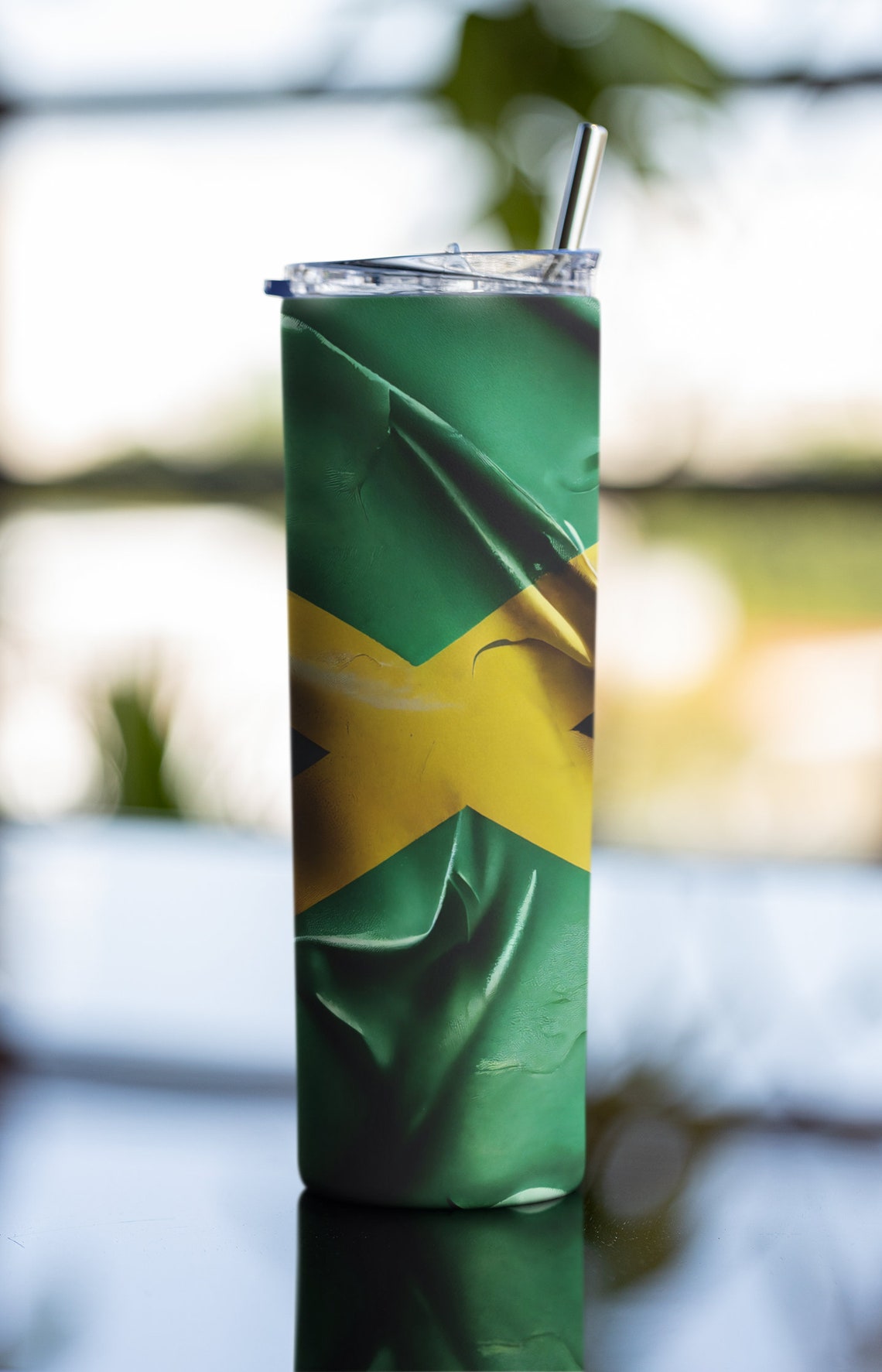 Jamaican Flag 20 Oz Skinny Tumbler Sublimation Design, Instant Digital