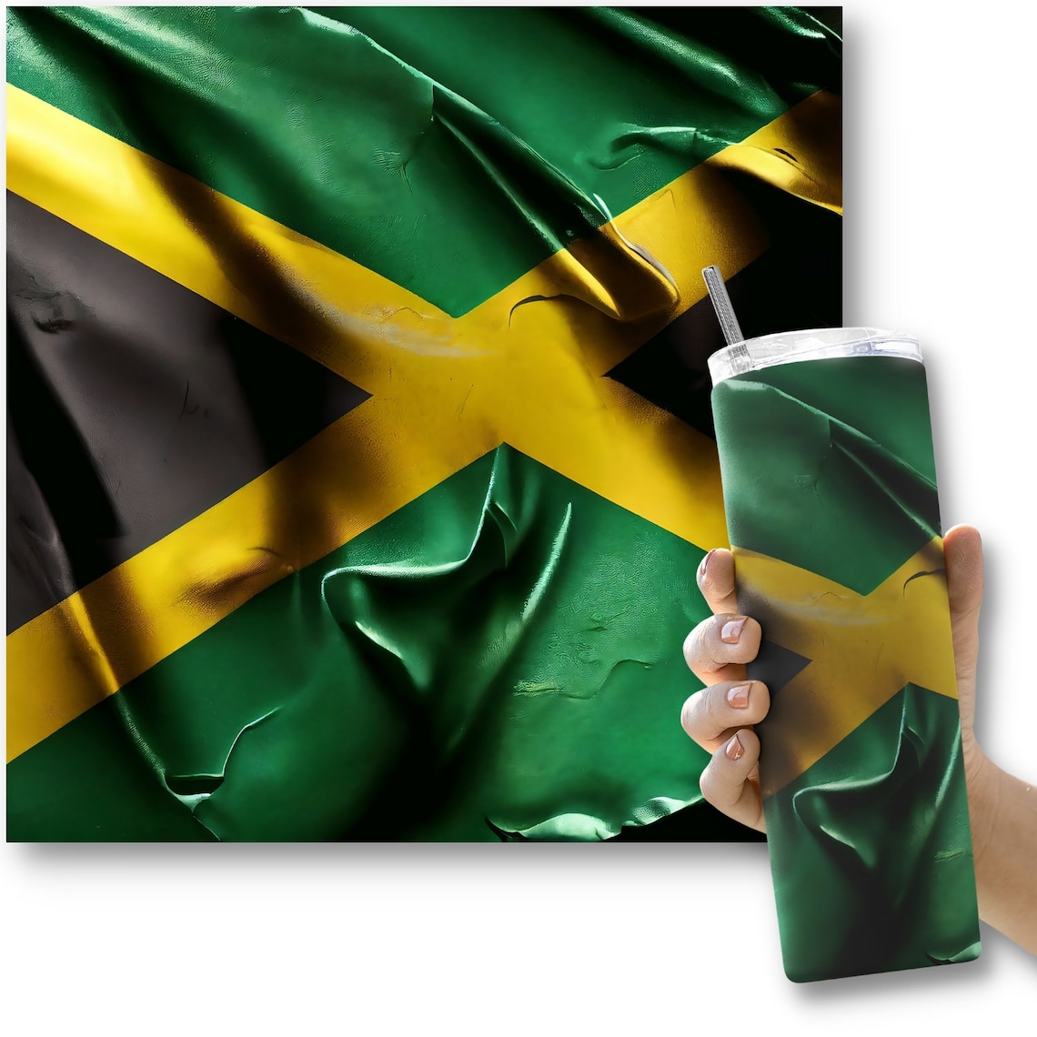 Jamaican Flag 20 Oz Skinny Tumbler Sublimation Design, Instant Digital