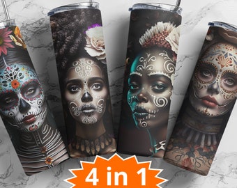 Chola Tumbler 20oz Design Wrap, Mexican Skull Rose Sublimation Png, Catrina Skinny Tumbler Wrap PNG (4 for the price of 1)