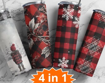 Buffalo Plaid 20 oz Skinny Tumbler Sublimation Design, Instant Digital Download PNG, Straight Tumbler Wrap PNG, 4 for the price 1