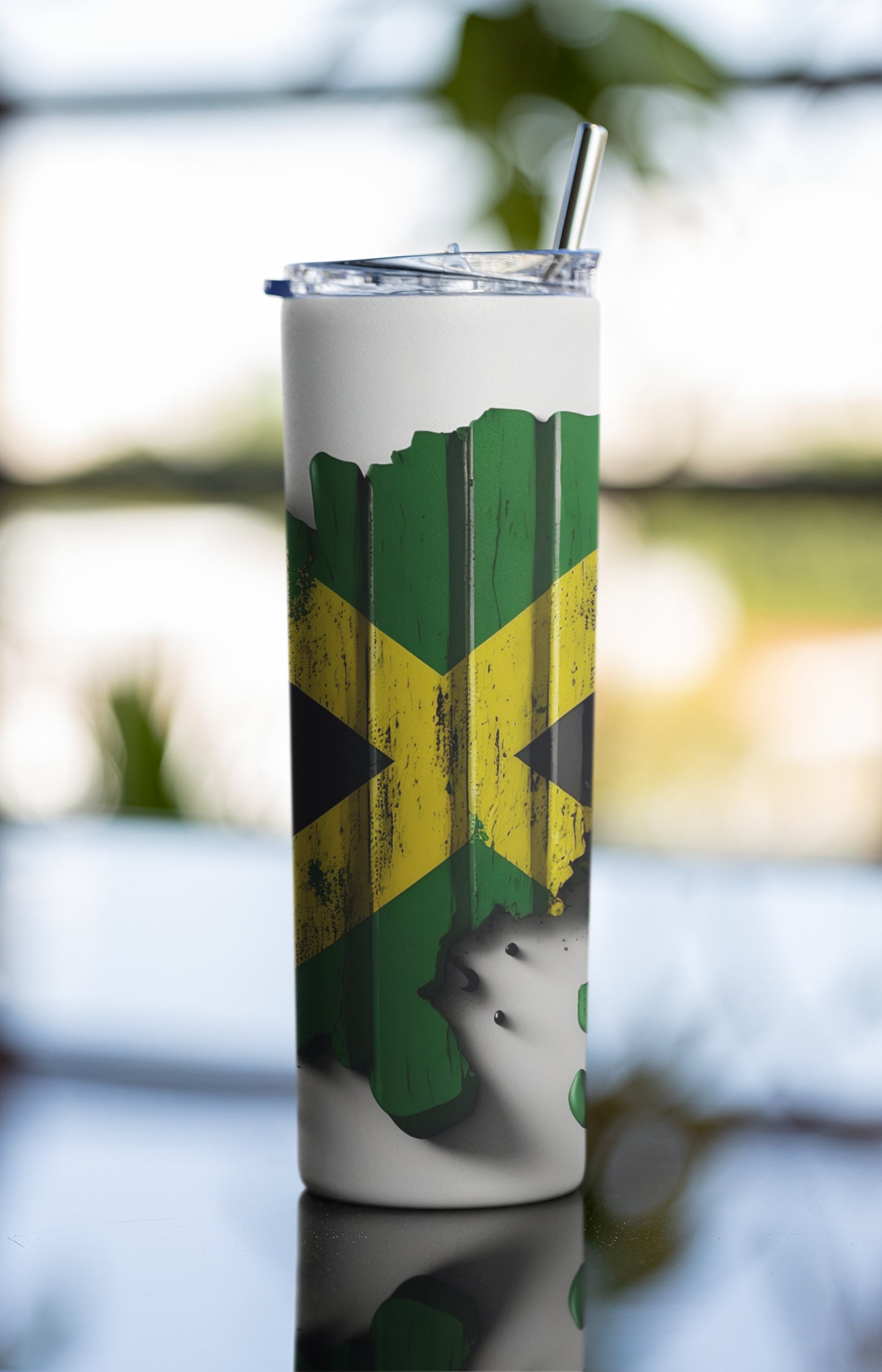 Jamaican Flag 20 Oz Skinny Tumbler Sublimation Design, Instant Digital