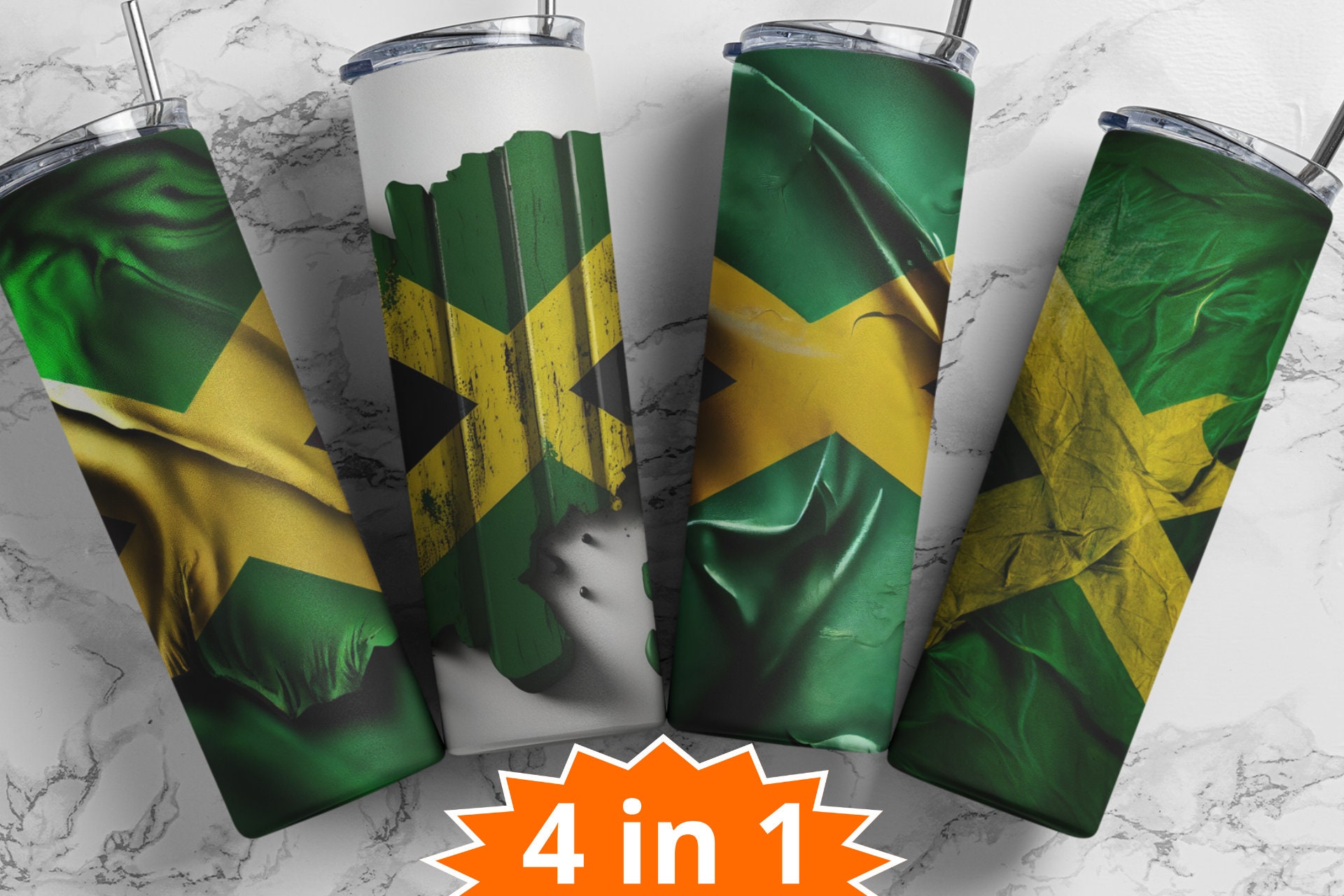 Jamaican Flag 20 Oz Skinny Tumbler Sublimation Design, Instant Digital