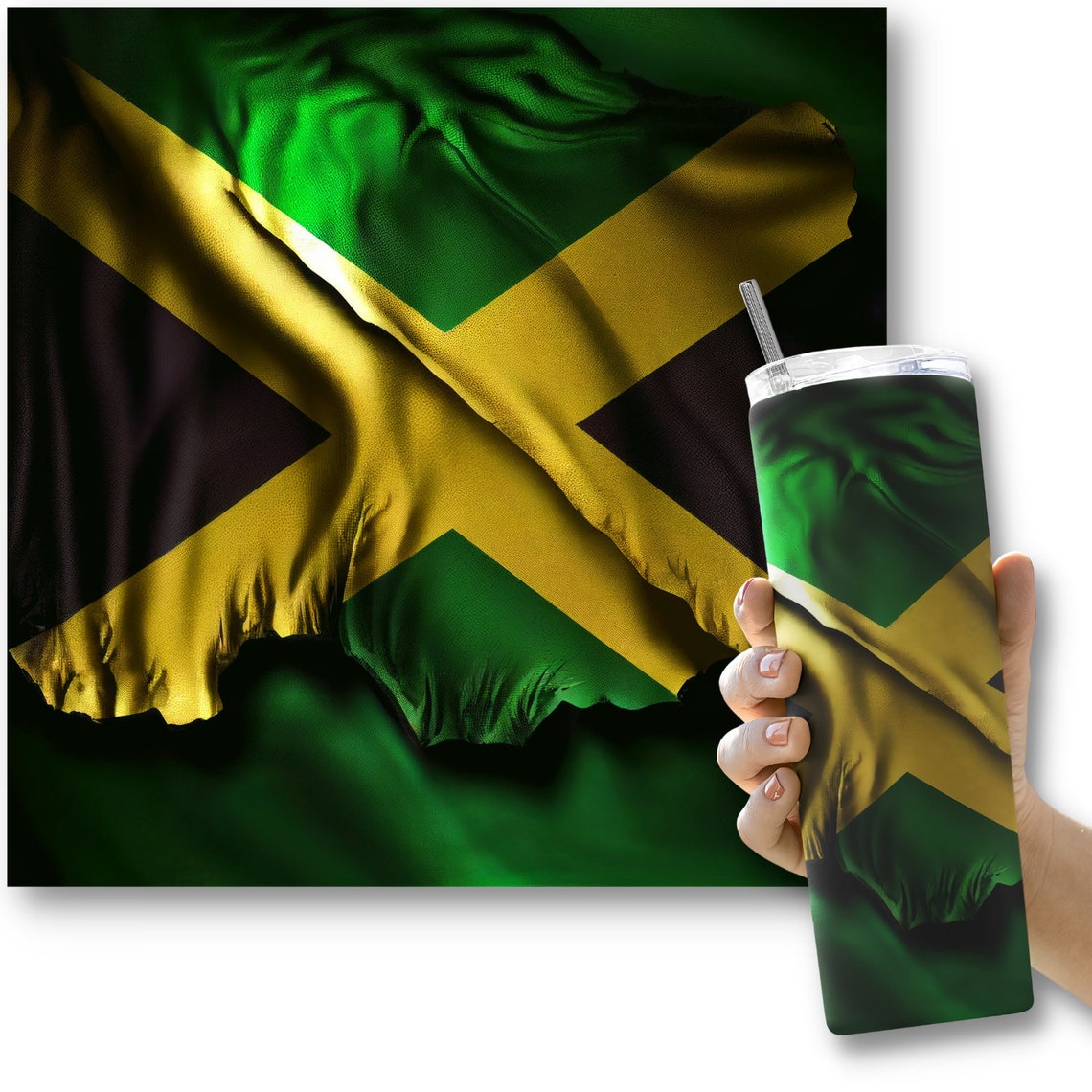 Jamaican Flag 20 Oz Skinny Tumbler Sublimation Design, Instant Digital