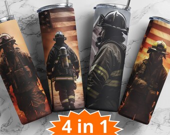 Firefighter 20 oz Skinny Tumbler Sublimation Design, Instant Digital Download PNG, Straight Tumbler Wrap PNG, 4 for the price 1
