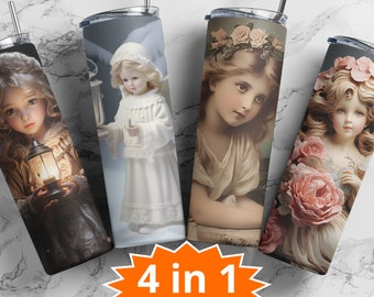 Angel 20 oz Skinny Tumbler Sublimation Design, Instant Digital Download PNG, Straight Tumbler Wrap PNG, 4 for the price 1