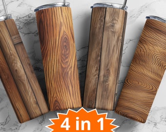 Wood Grain 20 oz Skinny Tumbler Sublimation Design, Instant Digital Download PNG, Straight Tumbler Wrap PNG, 4 for the price 1